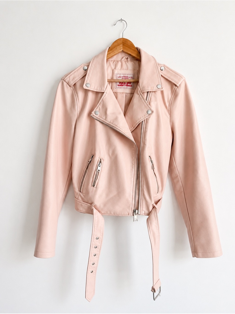 Levi’s Blush Pink Moto Jacket | Faux Leather Biker Jacket Size L